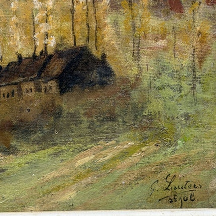 1908 Antique Landscape Oil Painting "Yellow Houses" Artwork Holland Art Shop