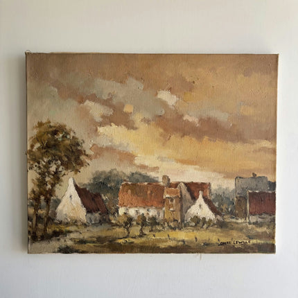 Vintage Landscape Oil Painting "Village Houses" Authentic Artwork Holland Art Shop