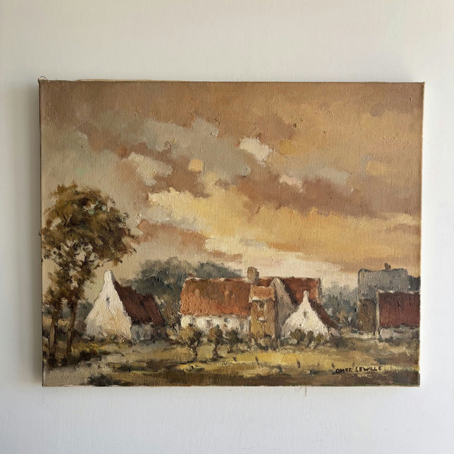 Vintage Landscape Oil Painting "Village Houses" Authentic Artwork Holland Art Shop