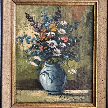 Vintage Floral Still Life Oil Painting "Blue Vase" Original Small Art Holland Art Shop
