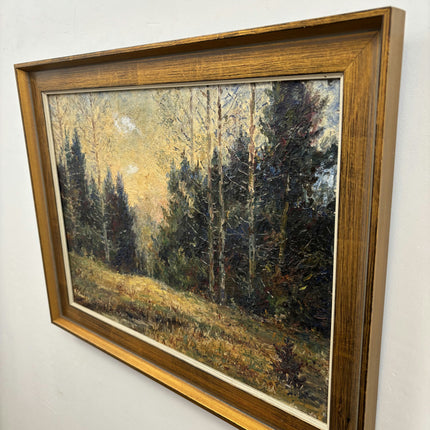 Elegant Landscape Oil Painting "Sunlit Trees" Vintage Art Holland Art Shop