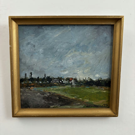 Authentic Landscape Oil Painting "White Cottage" Rustic Small Art Holland Art Shop
