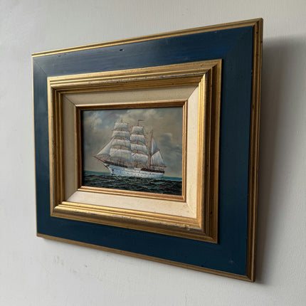 Rustic Seascape Oil Painting "Framed Ship" Vintage Small Artwork Holland Art Shop