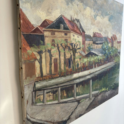 Original Cityscape Oil Painting "Row Houses" Detailed Art Holland Art Shop