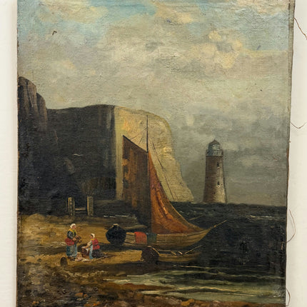 Antique Landscape Oil Painting "Harbour Lighthouse" Original Artwork Holland Art Shop