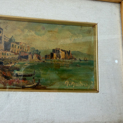 Classic Oil Painting Scenery "Coastal Village Scene" Striking Small Artwork