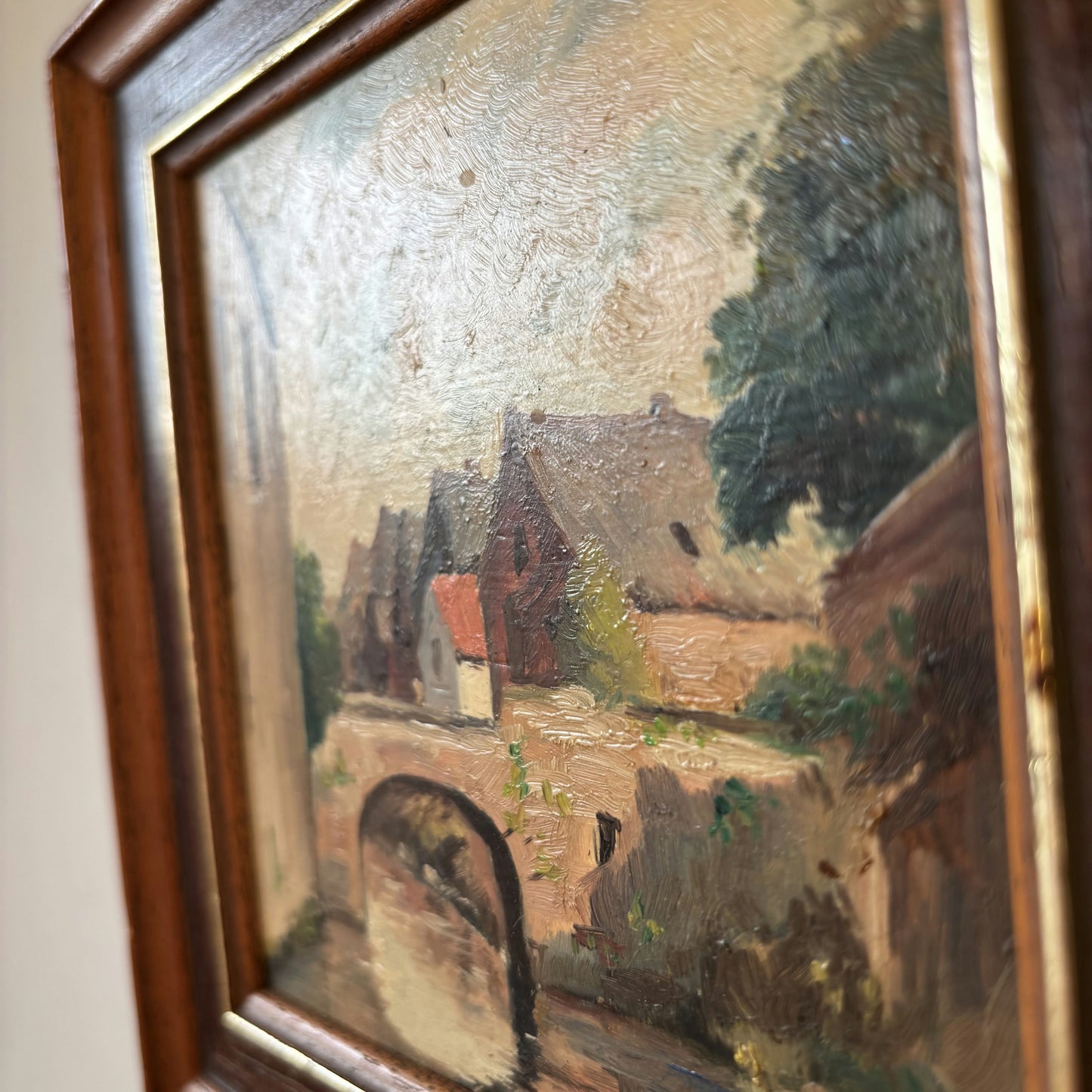 Intriguing Oil Painting "Stone Bridge" Original Small Art