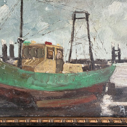Rustic Seascape Oil Painting "Green Boat" Traditional Small Art Holland Art Shop