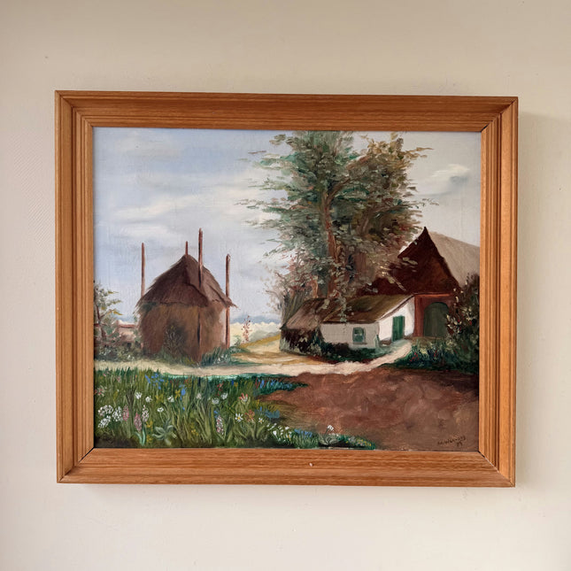 Handcrafted Oil Painting Landscape "Thatched Cottage" Traditional Medium Art