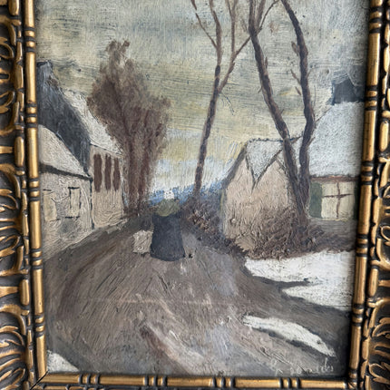 Expressive Winter Landscape Oil Painting "Gilded Frame" Rustic Small Art Holland Art Shop