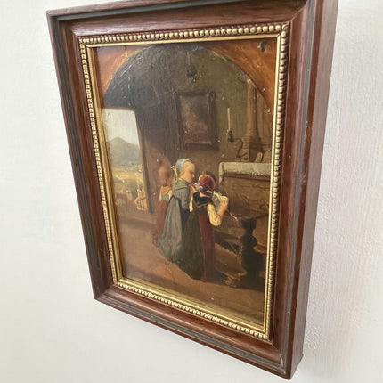 Classic Figurative Oil Painting "Two Girls" Refined Small Artwork Holland Art Shop
