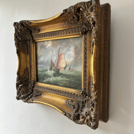 Original Seascape Oil Painting "Sailing Ship" Handcrafted Small Art Holland Art Shop