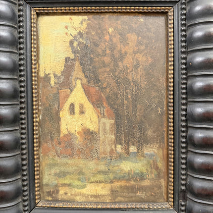 19th Century Antique Scenery Oil Painting "Painted Church" Small Artwork Holland Art Shop