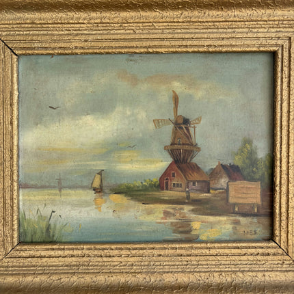Detailed Landscape Oil Painting "Windmill Tower" Rustic Art Holland Art Shop