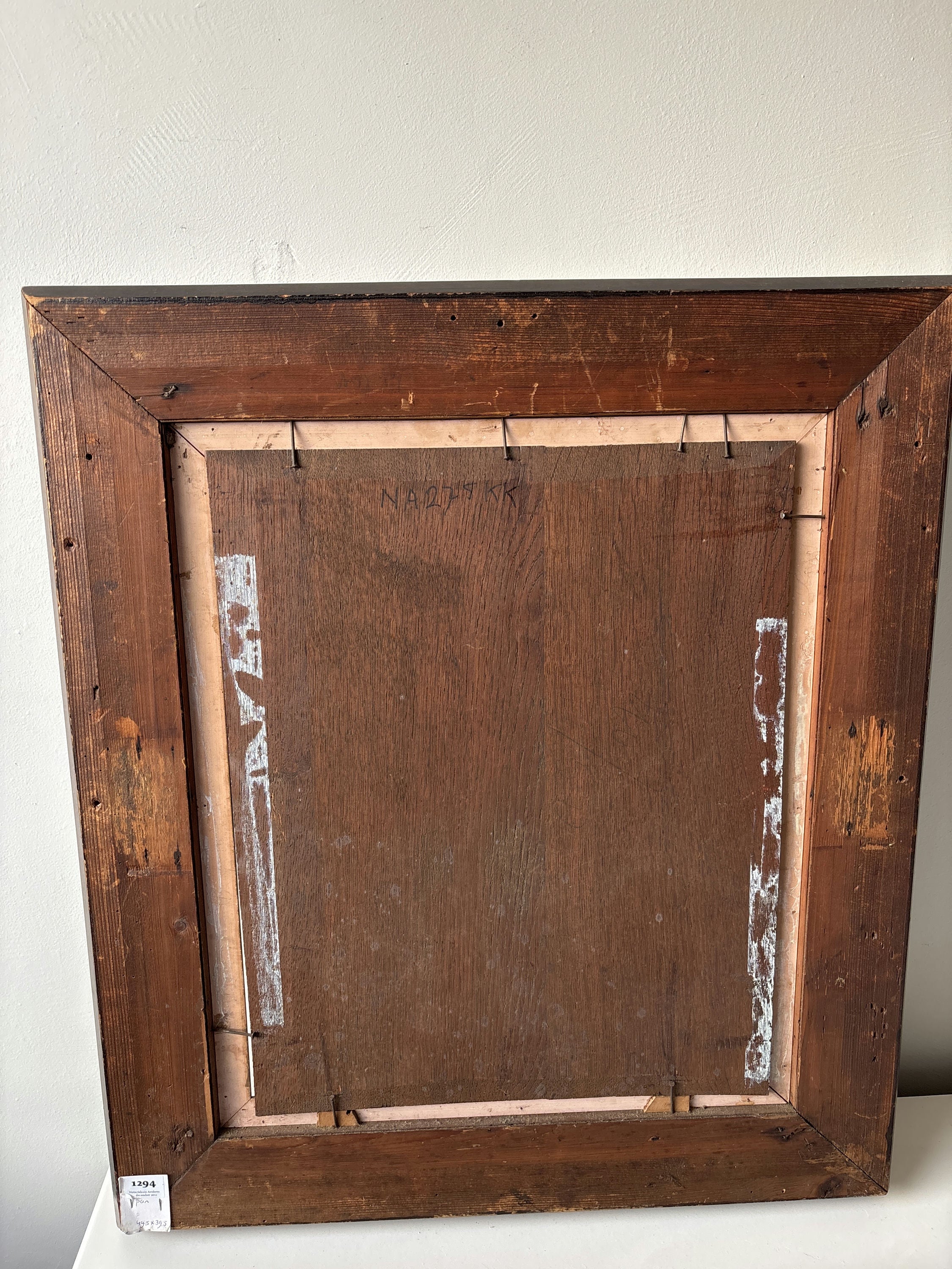 19th Century Gothic Church Interior Columns Figures Light Antique Oil Painting