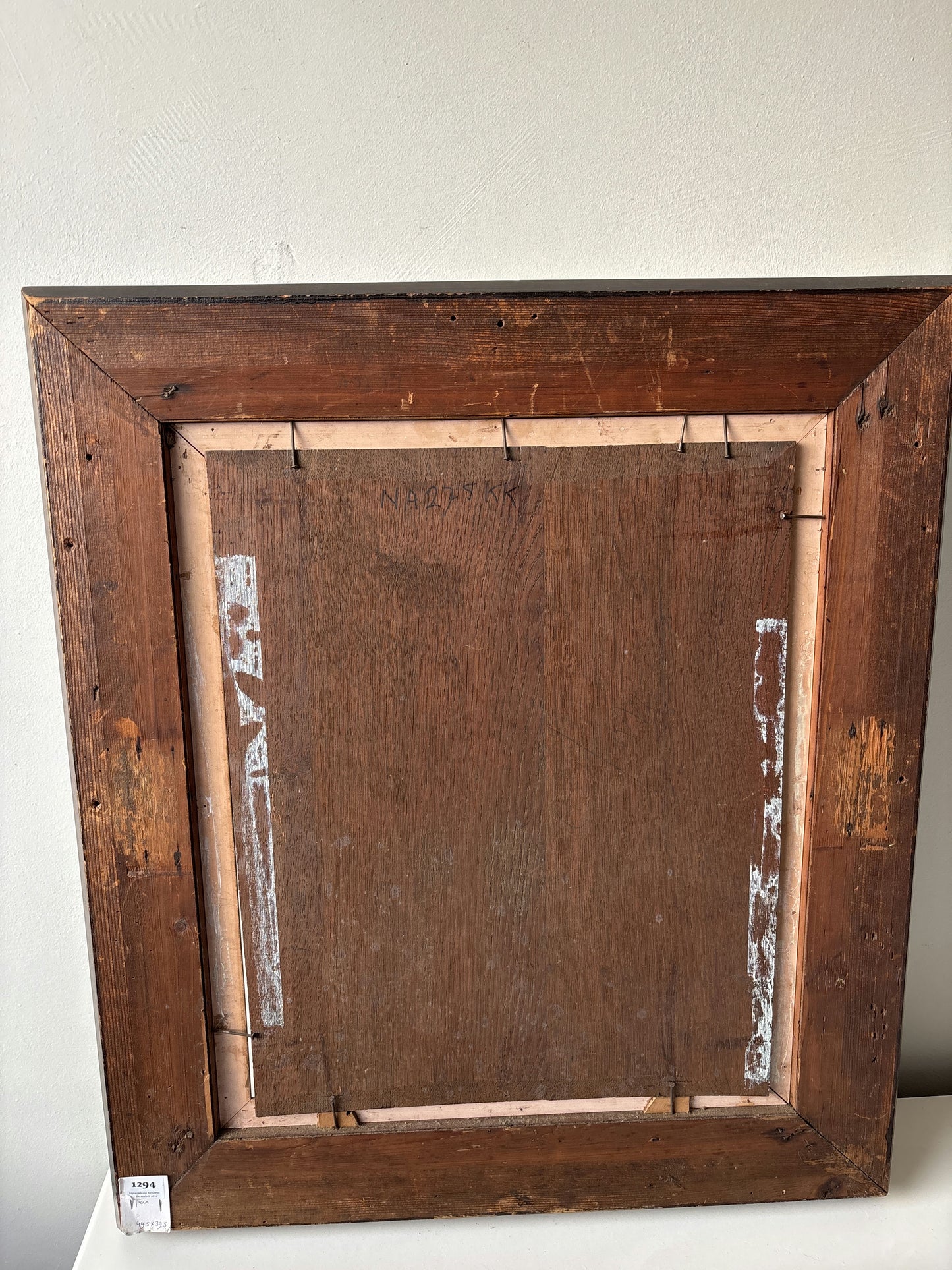 19th Century Gothic Church Interior Columns Figures Light Antique Oil Painting