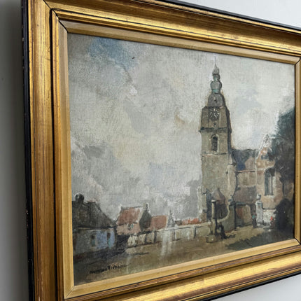 Rustic Cityscape Oil Painting "Clock Tower" Timeless Art Holland Art Shop