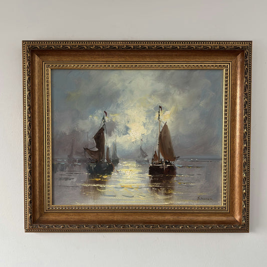 Fine Oil Painting Seascape "Sailing Boats" Wonderful Medium Art
