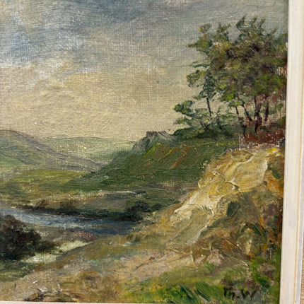 Elegant Landscape Oil Painting "Winding River" Authentic Small Art Holland Art Shop
