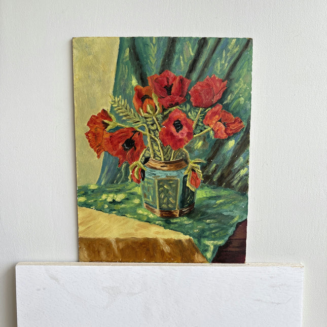 Rustic Floral Still Life Oil Painting "Poppy Vase" Timeless Small Artwork Holland Art Shop