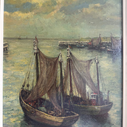 Original Seascape Oil Painting "Fishing Boats" Timeless Art Holland Art Shop