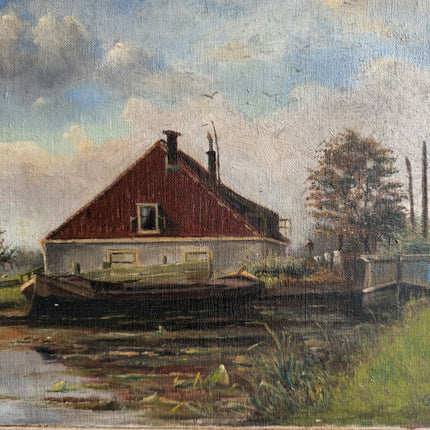 Handcrafted Landscape Oil Painting "Red Roof" Traditional Small Art Holland Art Shop