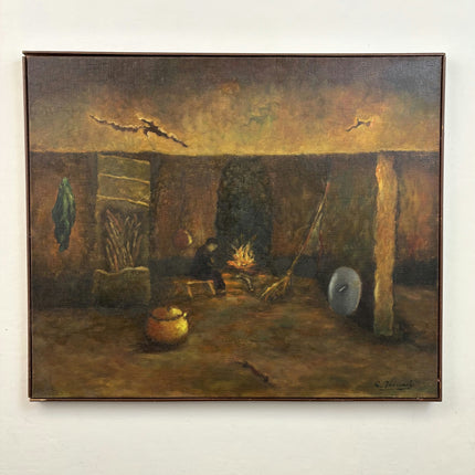 Classic Interior Oil Painting "Burning Campfire" Rustic Art Holland Art Shop