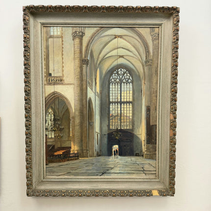 Traditional Church Interior Oil Painting "Arched Nave" Rustic Large Artwork Holland Art Shop