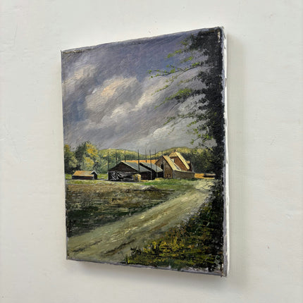 Handcrafted Landscape Oil Painting "Farm Buildings" Refined Small Artwork Holland Art Shop