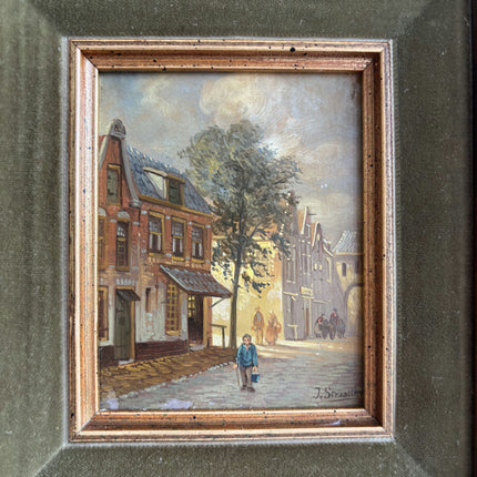 Elegant Cityscape Oil Painting "Gilded Frame" Vintage Small Artwork Holland Art Shop