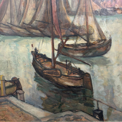 John. d. Hendrix Traditional Harbor Scene Oil Painting "Harbor Boats" Large Art Holland Art Shop