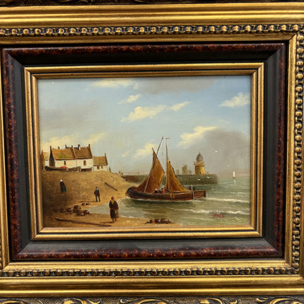Expressive Seascape Oil Painting "Fishing Boat" Traditional Small Artwork Holland Art Shop