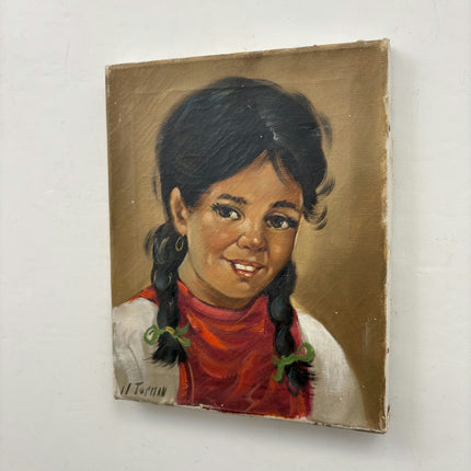 Rustic Portrait Oil Painting "Smiling Girl" Expressive Small Artwork Holland Art Shop