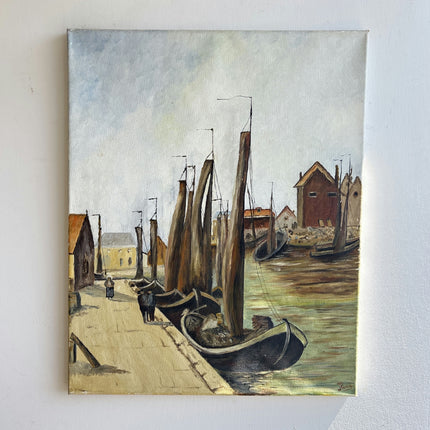 Timeless Harbor Scene Oil Painting "Row Boats" Rustic Artwork Holland Art Shop