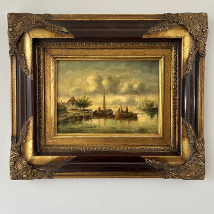 Handcrafted Oil Painting Scenery "River Scene" Fine Small Artwork Holland Art Shop