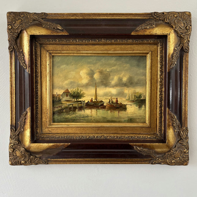 Handcrafted Oil Painting Scenery "River Scene" Fine Small Artwork Holland Art Shop