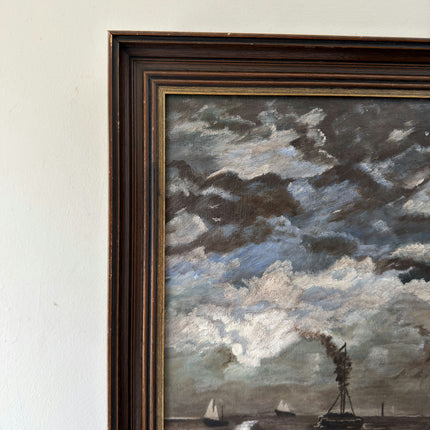 Marvelous Oil Painting Seascape "Steamship Docked" Expressive Medium Art Holland Art Shop