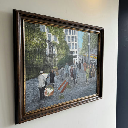Rustic Cityscape Oil Painting "City Pedestrians" Handcrafted Art Holland Art Shop