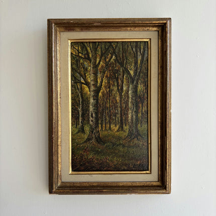 Antique Landscape Oil Painting "Birch Trees" Detailed Small Art Holland Art Shop