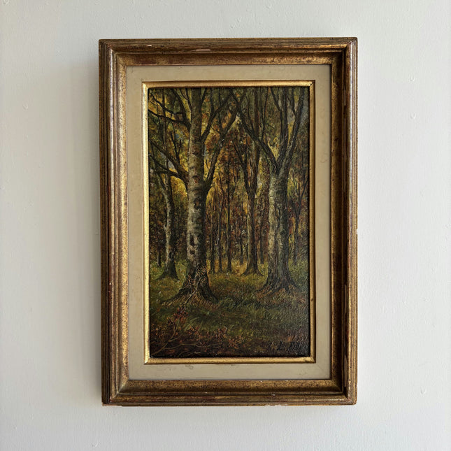 Antique Landscape Oil Painting "Birch Trees" Detailed Small Art Holland Art Shop