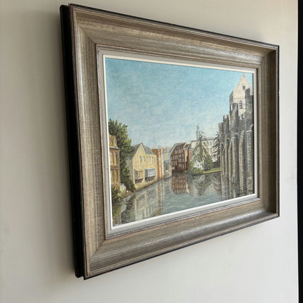 Traditional Cityscape Oil Painting "Riverside Buildings" Large Artwork Holland Art Shop