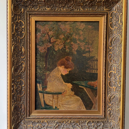 Antique Portrait Oil Painting "Seated Woman" Original Artwork Holland Art Shop