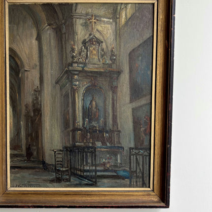 Vintage Church Interior Oil Painting "Church Altar" Expressive Artwork Holland Art Shop