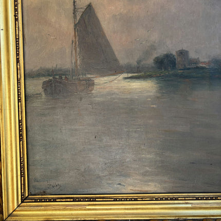 Vintage Seascape Oil Painting "Gilded Frame" Handcrafted Large Art Holland Art Shop