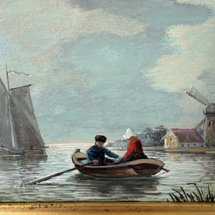 Authentic Oil Painting Scenery "Rowing Pair" Remarkable Small Art Holland Art Shop