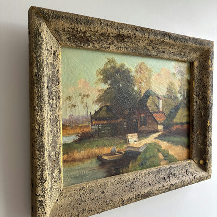 Handcrafted Farm Oil Painting "Thatched Cottage" Refined Artwork Holland Art Shop