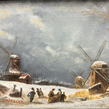 Rustic Winter Landscape Oil Painting "Ornate Frame" Refined Small Artwork Holland Art Shop