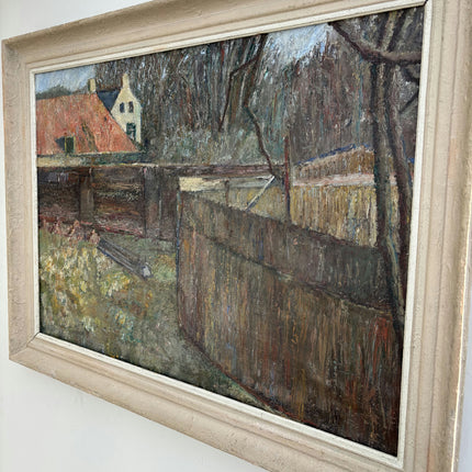 Vintage Landscape Oil Painting "Red Roof" Handcrafted Large Artwork Holland Art Shop