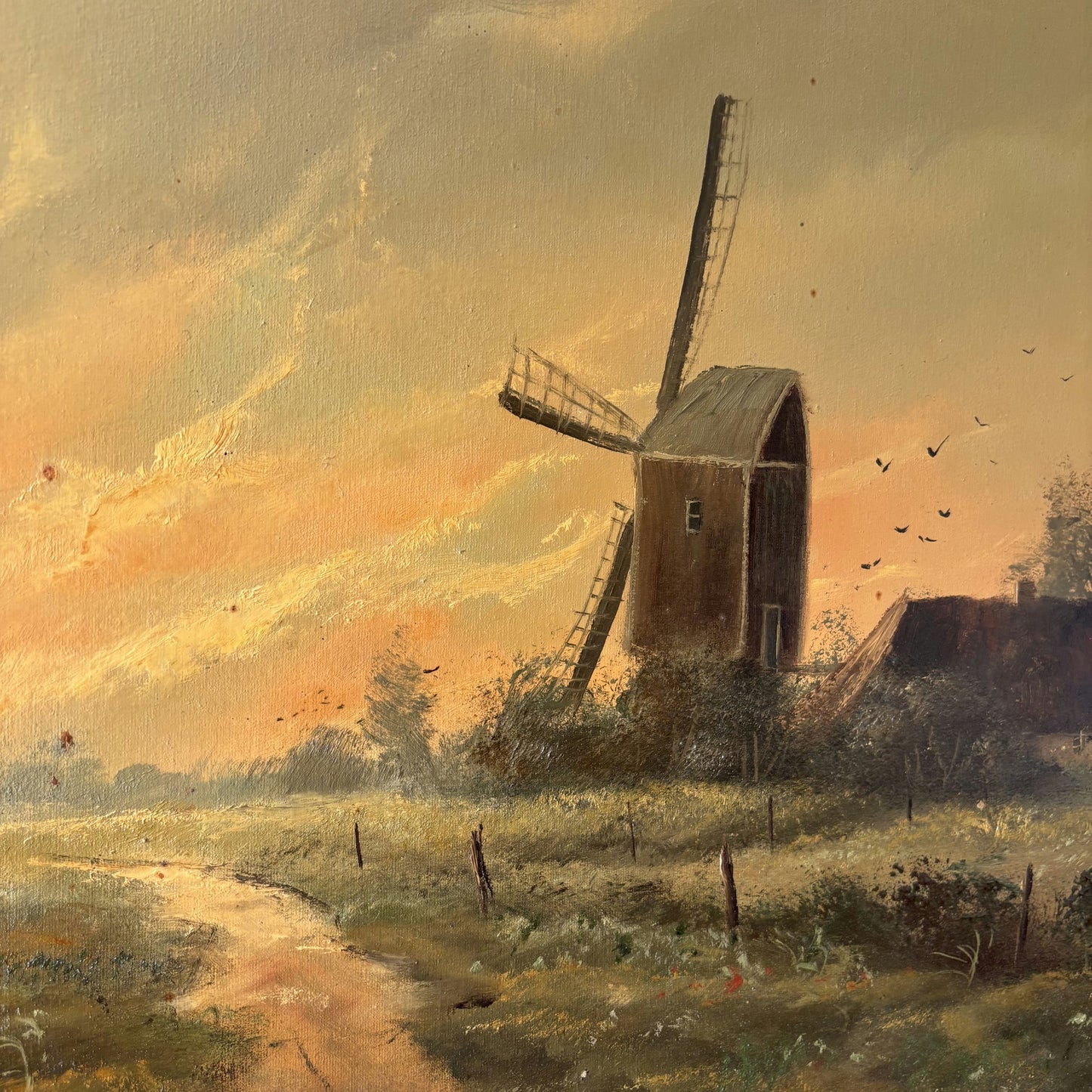 Striking Landscape Oil Painting "Windmill Path" Classic Large Artwork