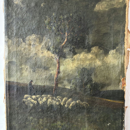 19th Century Antique Landscape Oil Painting "Lone Shepherd" Small Artwork Holland Art Shop